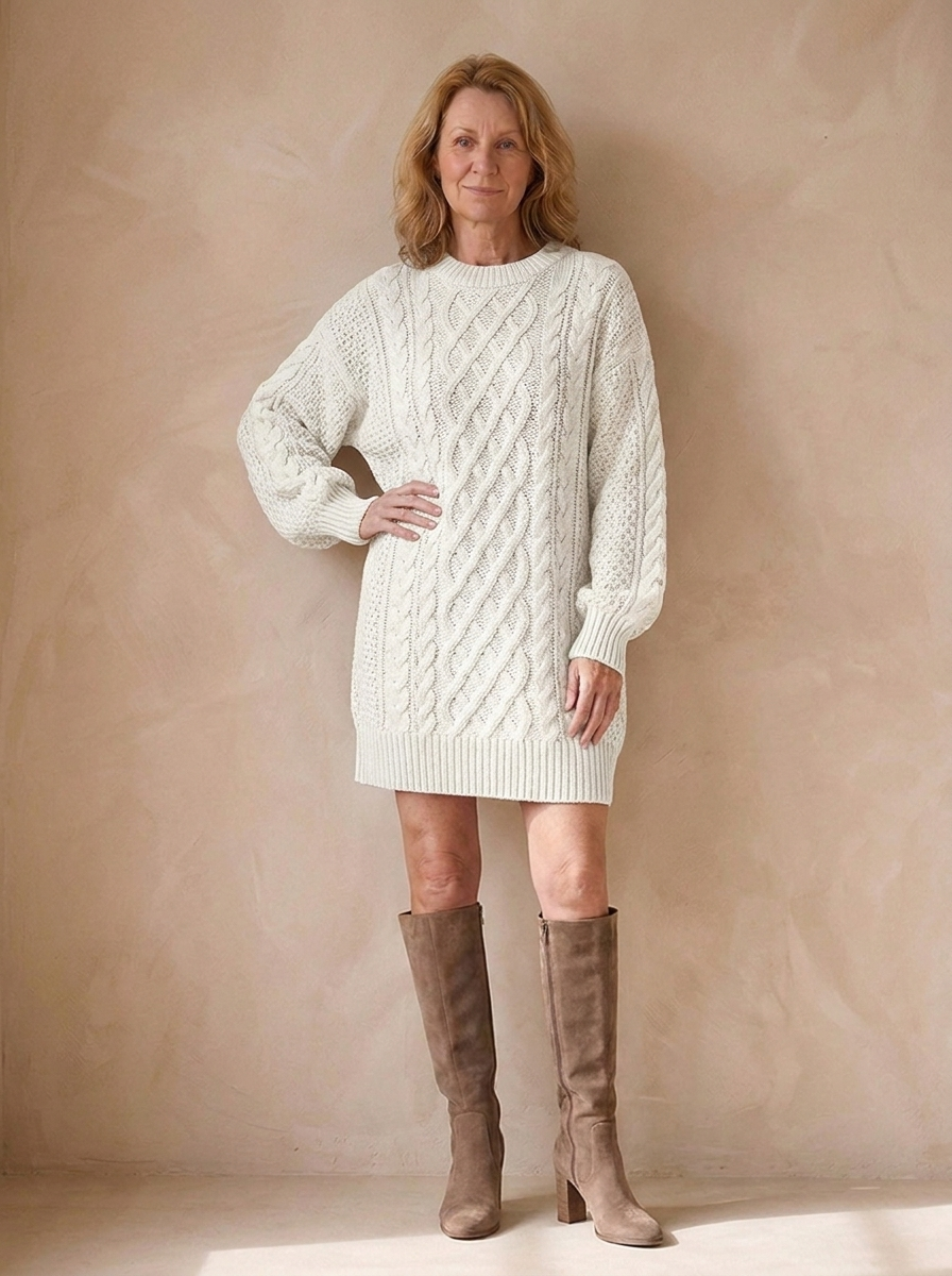 Pullover knit dress for autumn and winter styling