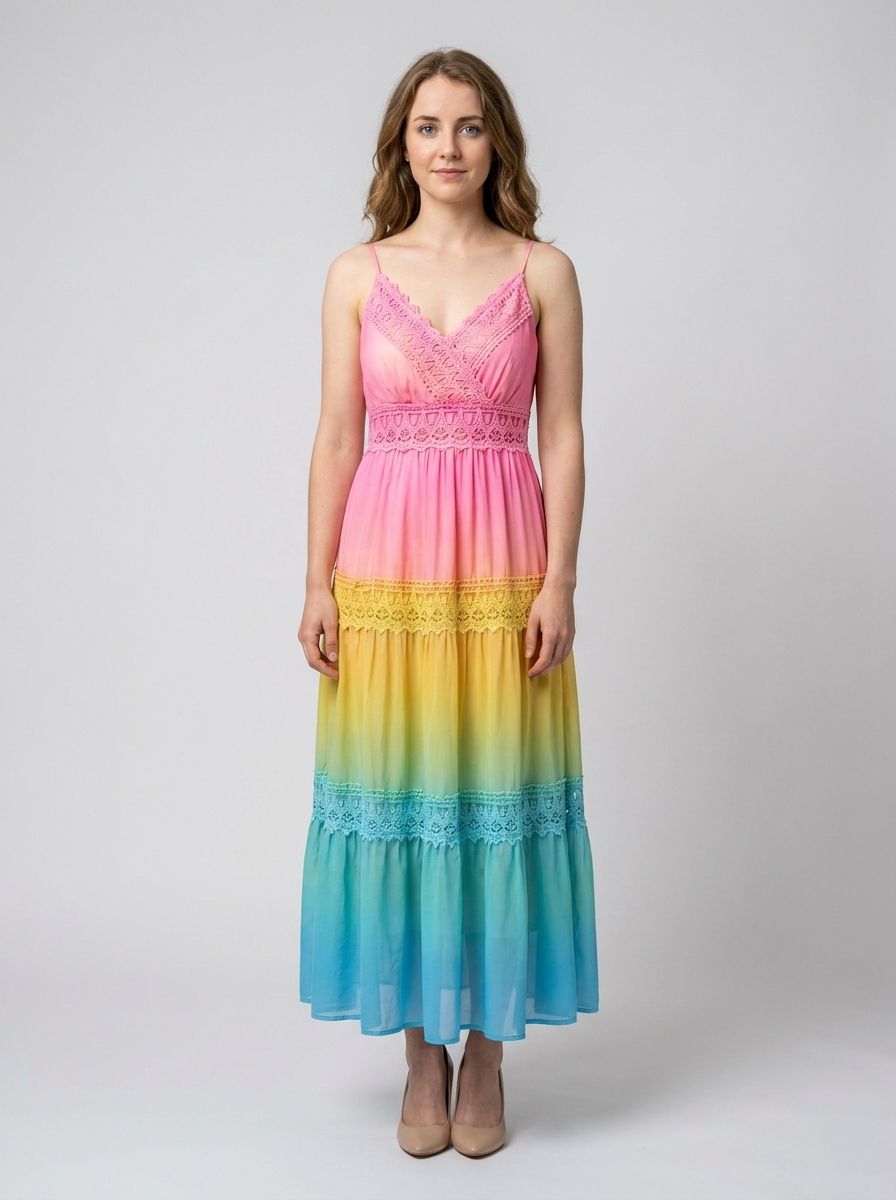Casual midi dress with decorative lace trim