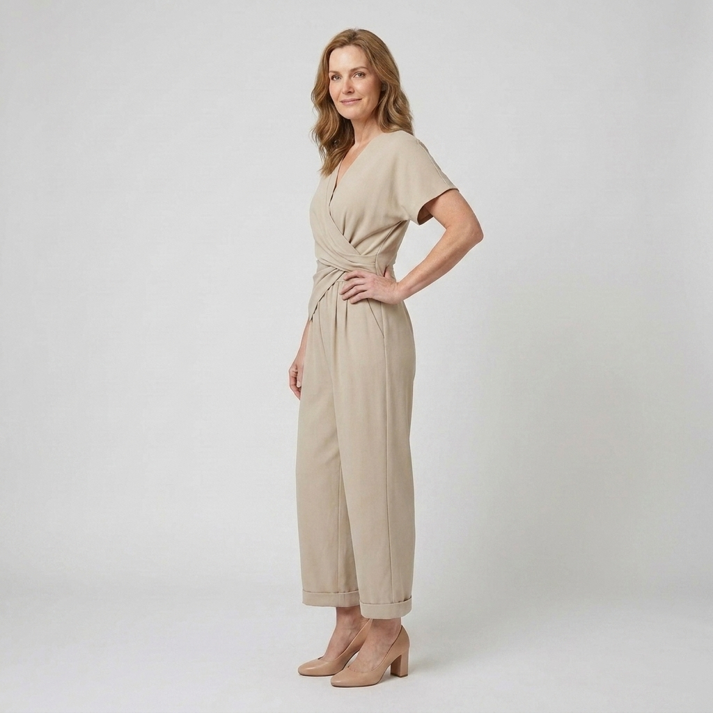 Casual two-piece outfit with a V-neck top and matching shorts for everyday summer wear