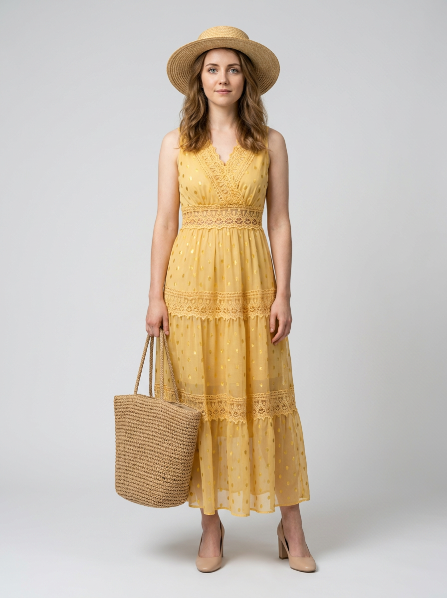 Midi dress designed with delicate lace accents