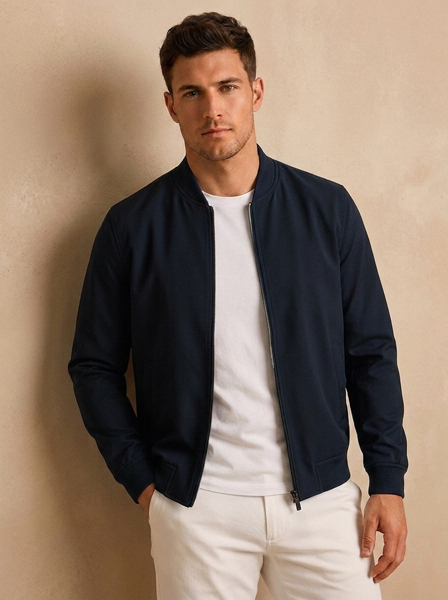 Men's smooth woven bomber jacket