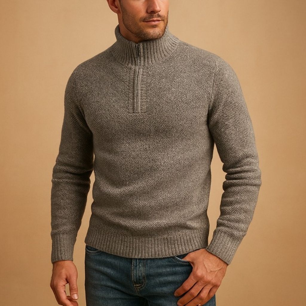 Pull à Col Montant Demi-Zippé Coupe Slim Homme