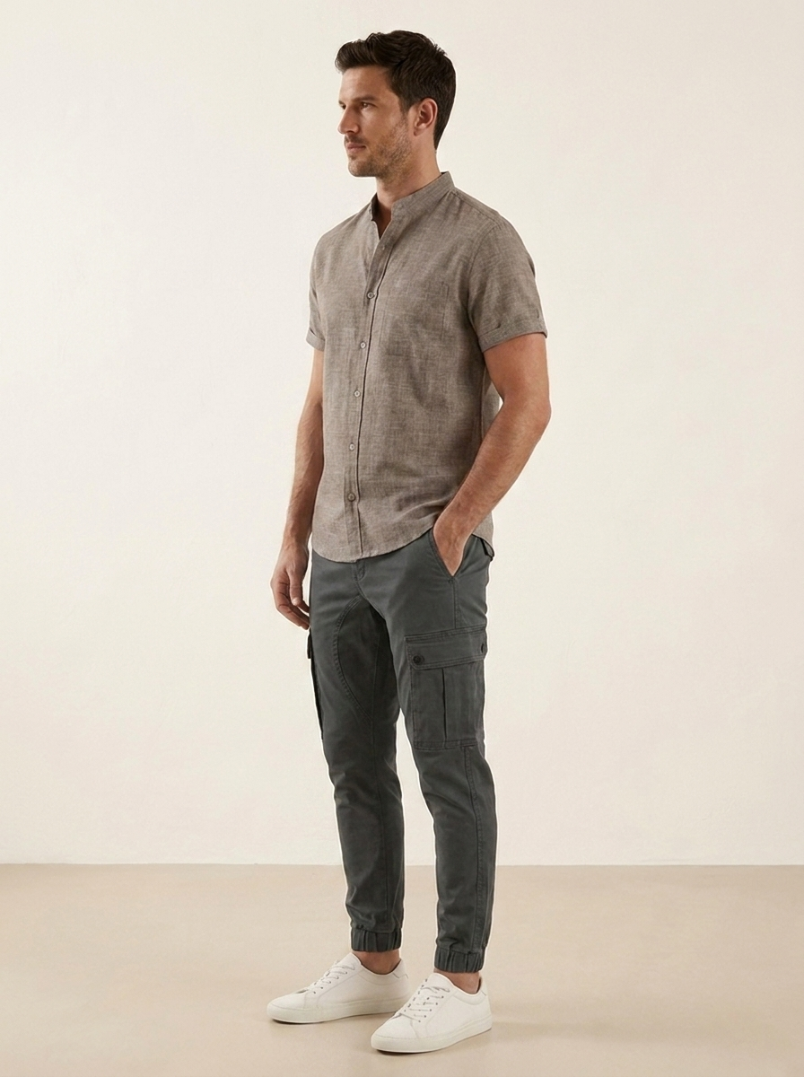 Cotton cargo trousers with elastic waistband