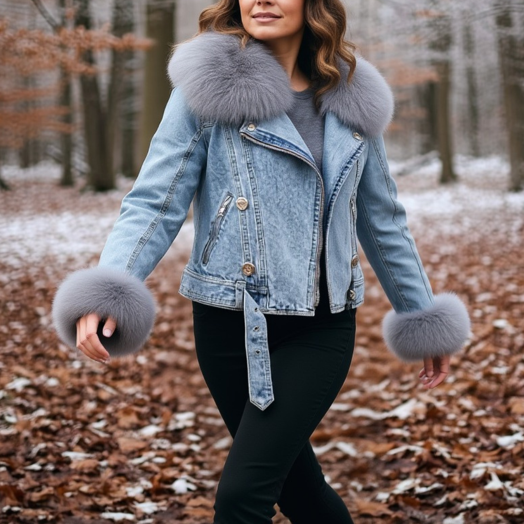 Veste Jean & Fourrure Élégante Femme
