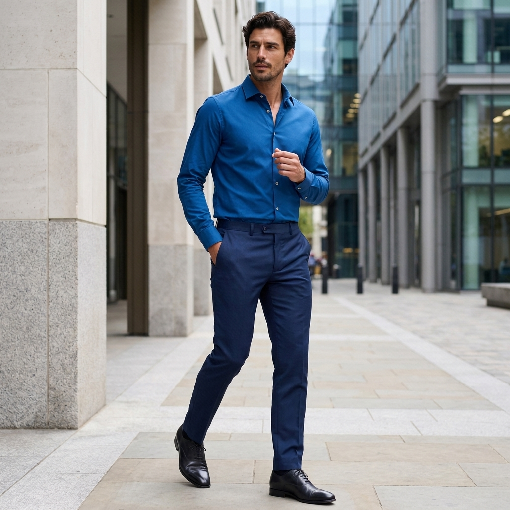 Men's button shirt showcasing fitted silhouette styling