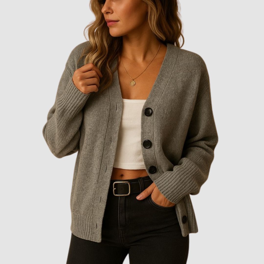 Cardigan Boutonné en Maille Coupe Slim Femme