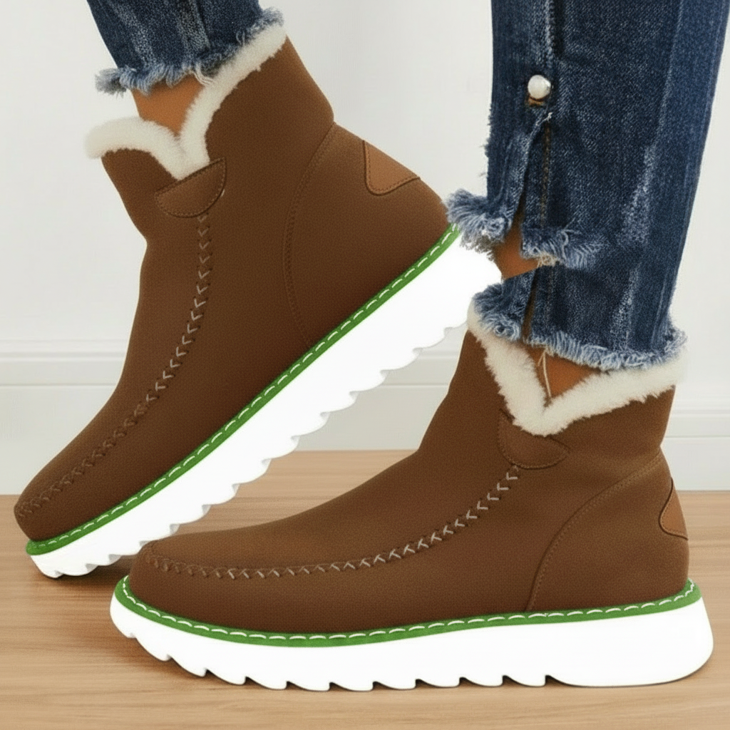 Women's ankle boots featuring faux suede exterior and warm fur interior.