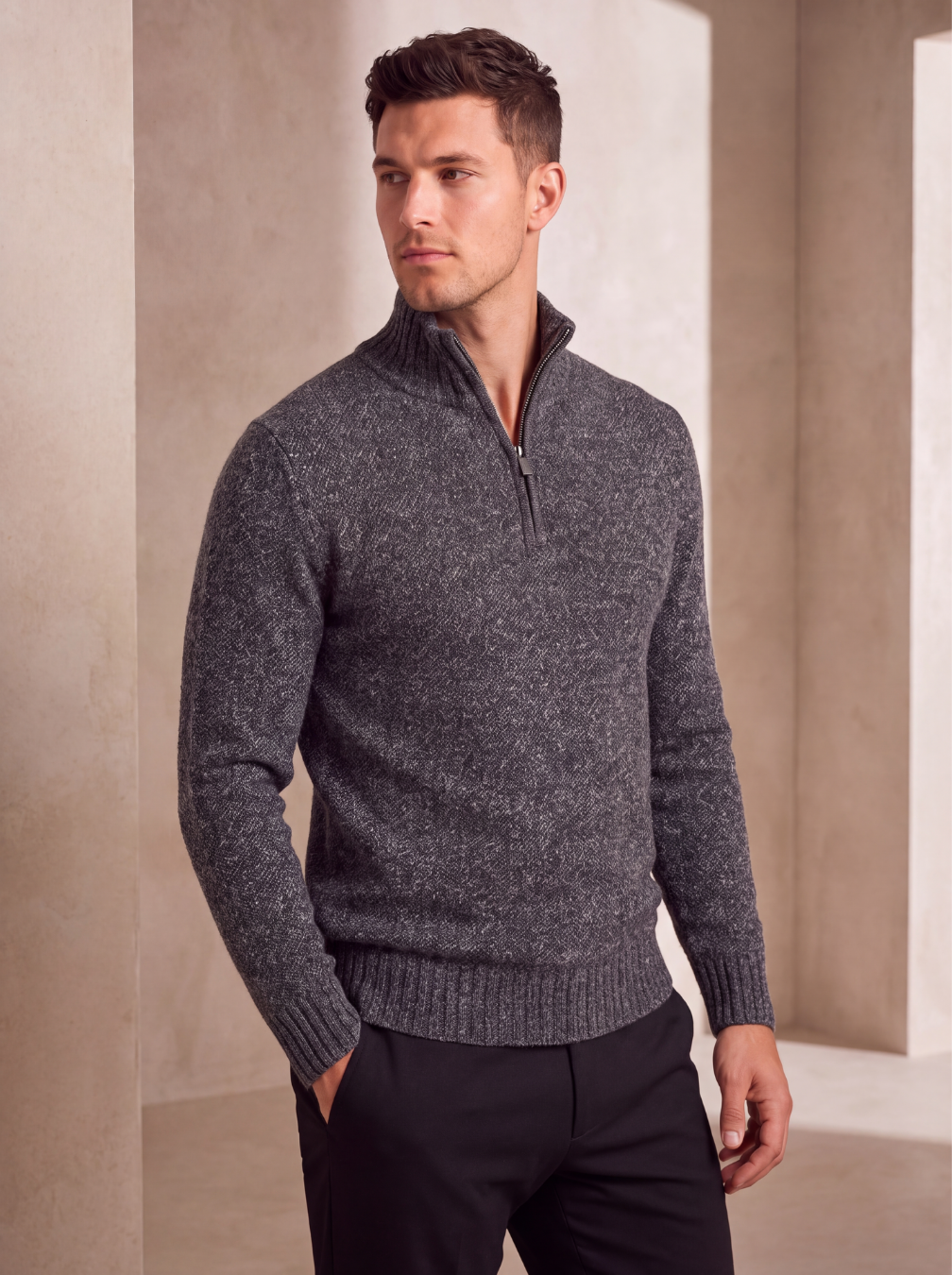 Men's regular fit wool half zip jumper