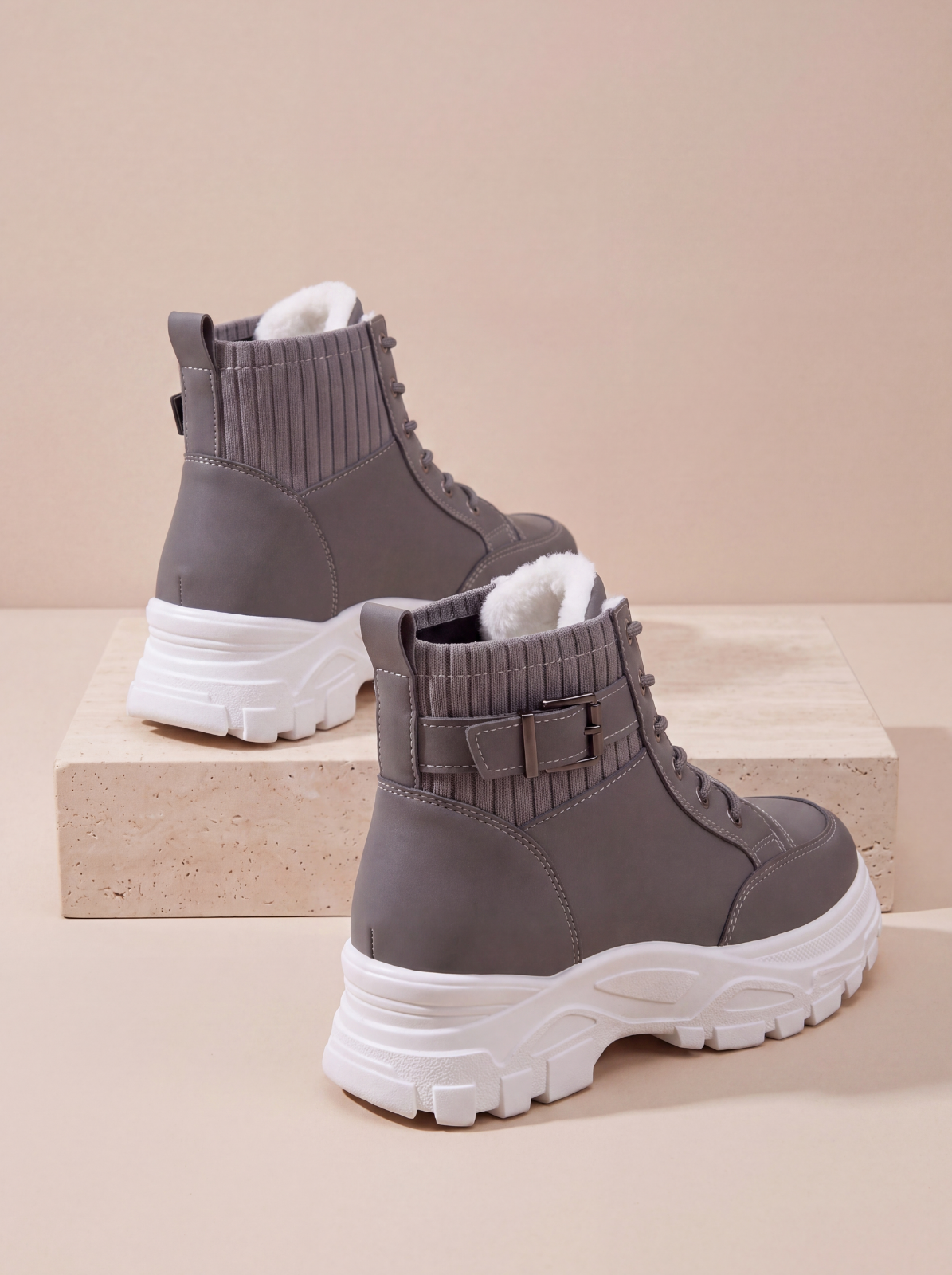Women's faux leather lace-up ankle boots