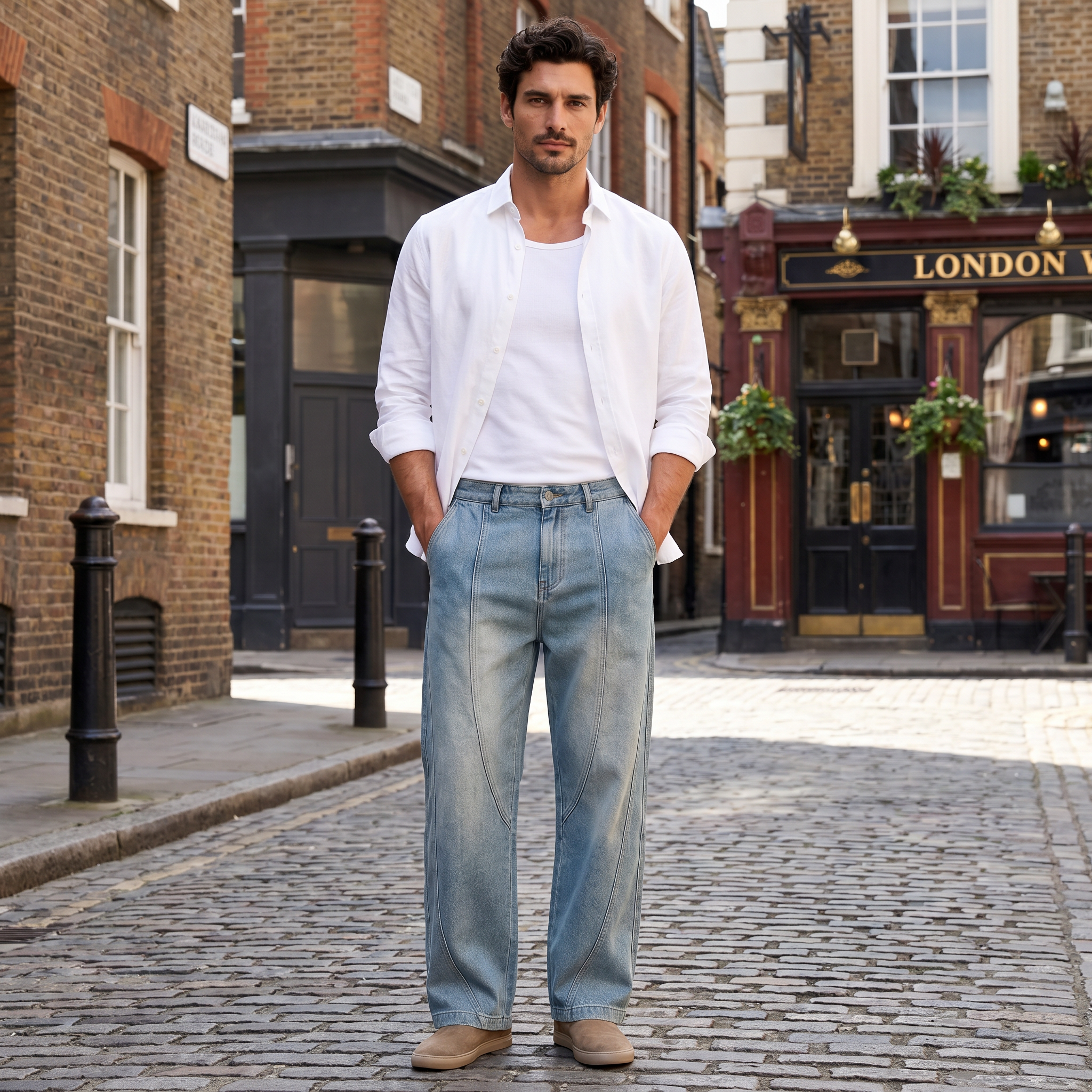 Men's blue cotton cargo trousers with straight-leg fit and cargo pockets – Montelu