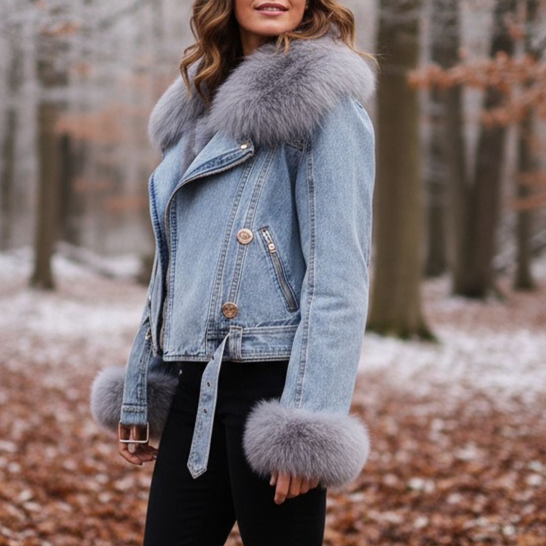 Veste Jean & Fourrure Élégante Femme
