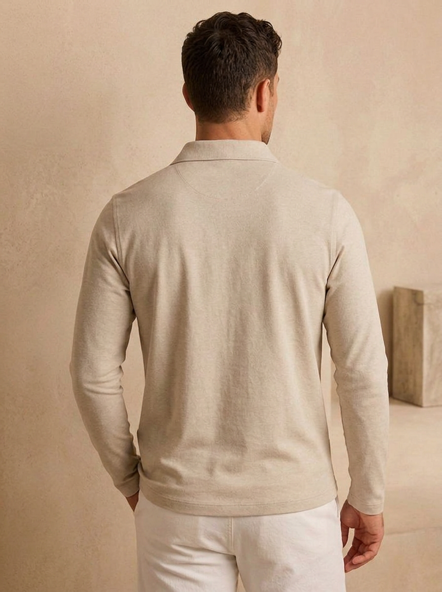 Long sleeve polo with ribbed texture
