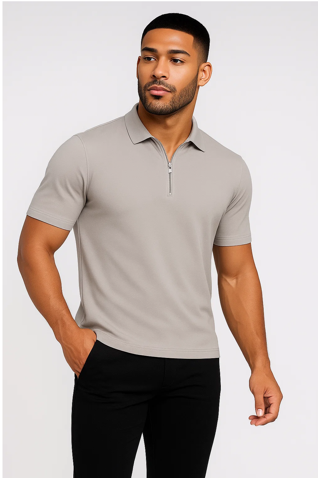 Polo Zippé | Guillaume – Gris Clair