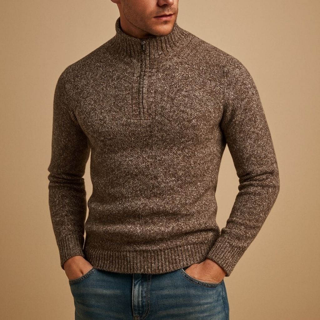 Pull à Col Montant Demi-Zippé Coupe Slim Homme