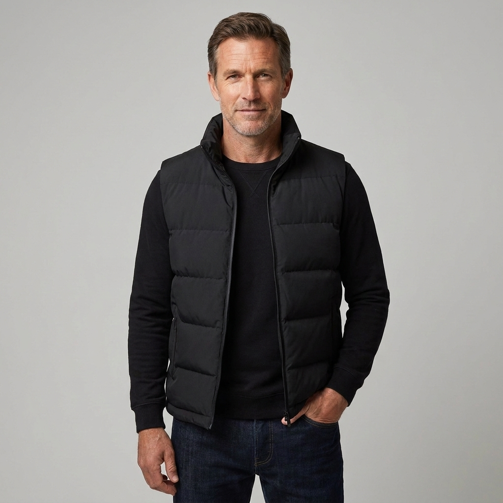 Men's quilted zip gilet front view