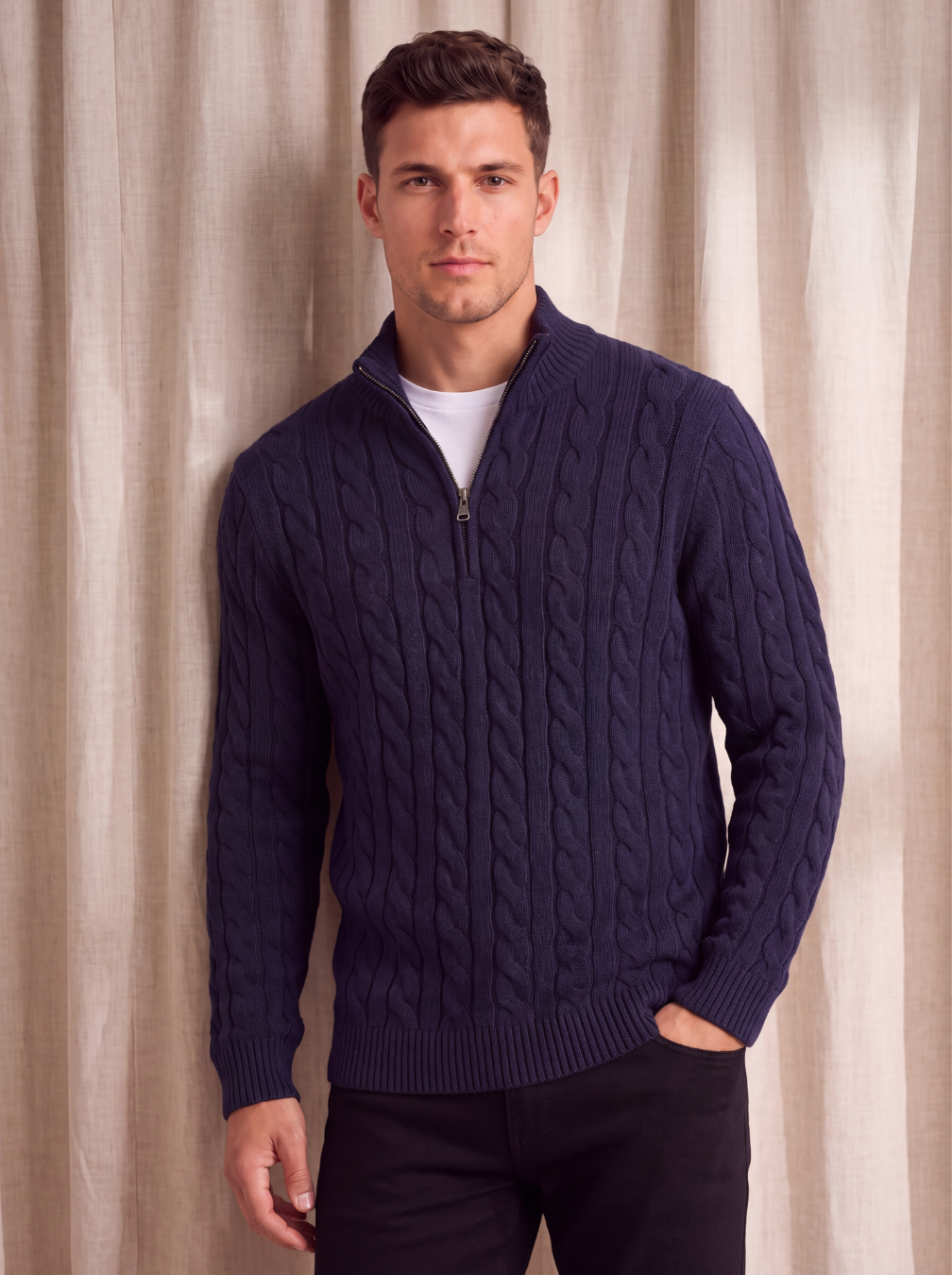 Men's wool blend cable knit jumper
