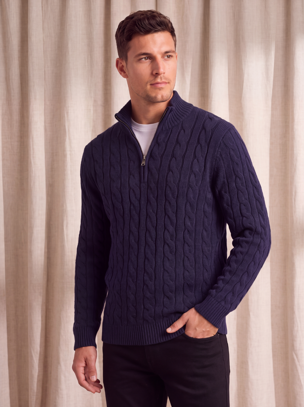 Cable knit half zip jumper men
