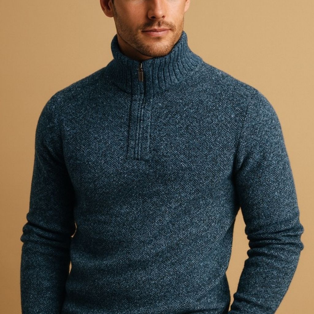 Pull à Col Montant Demi-Zippé Coupe Slim Homme