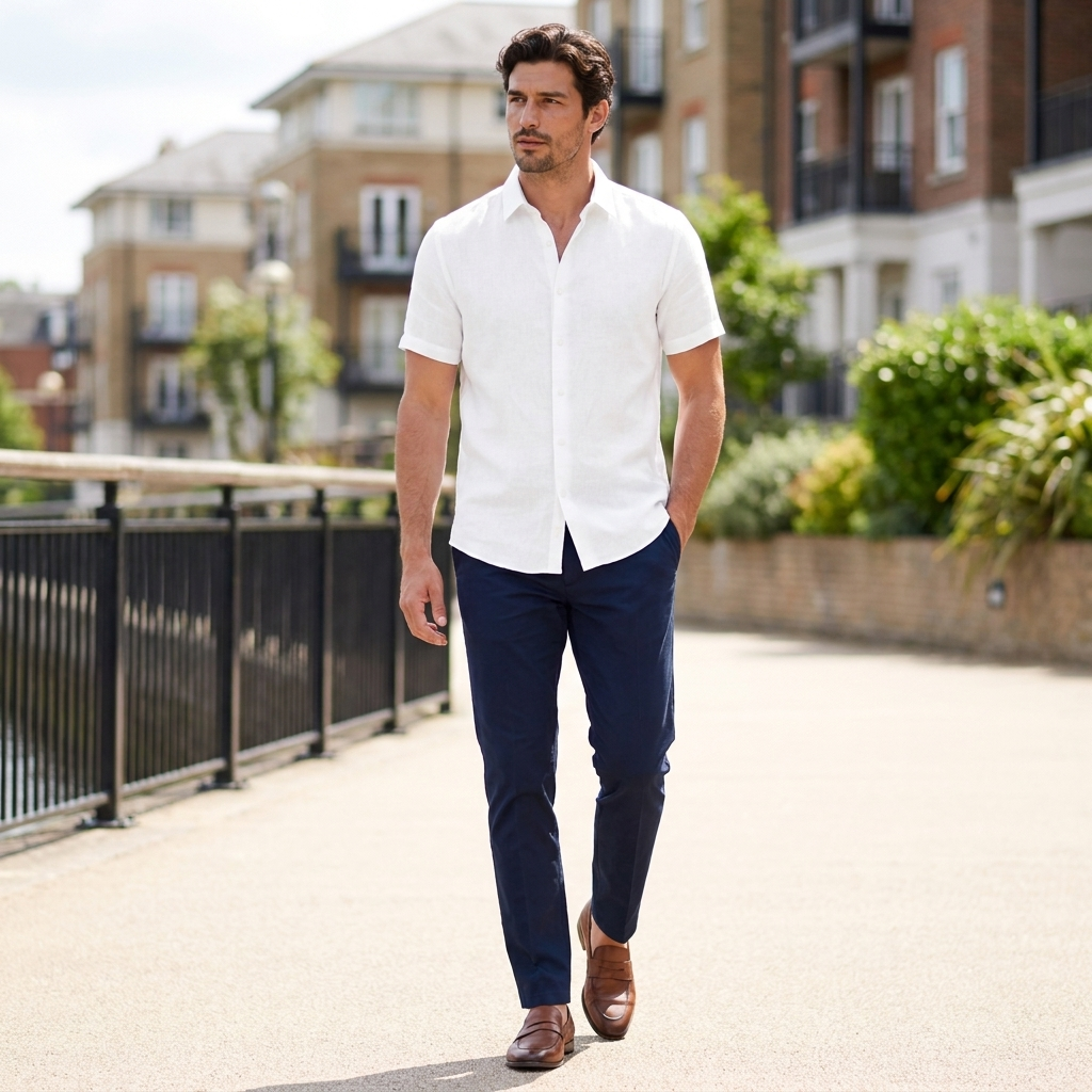 Men's short sleeve button shirt showcasing shirt construction