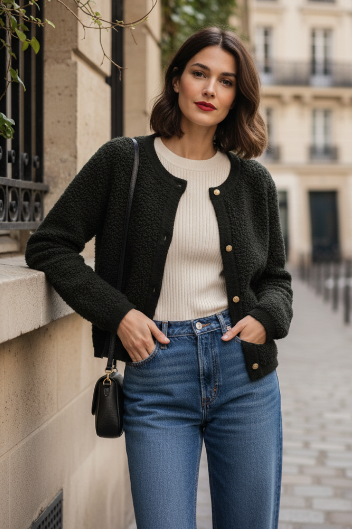 Gilet Texturé à Boutons Femme