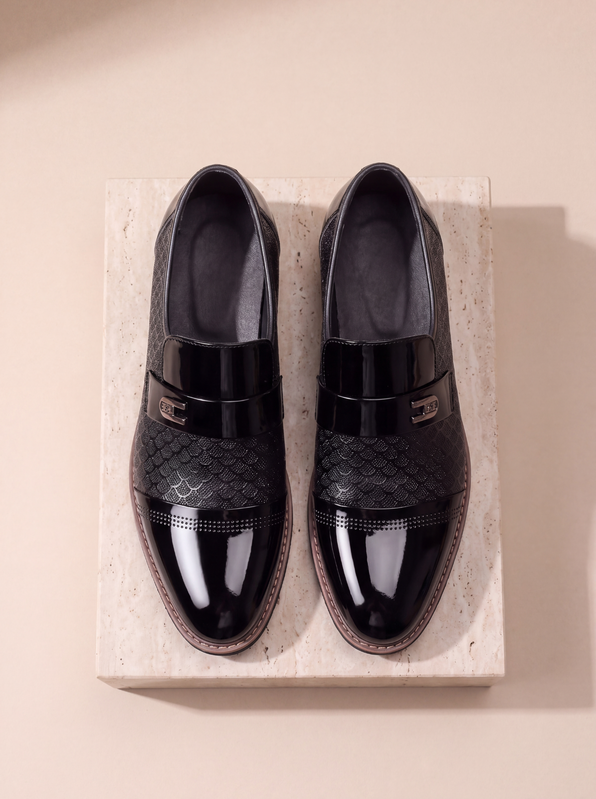Men's patent leather slip-on dress shoes