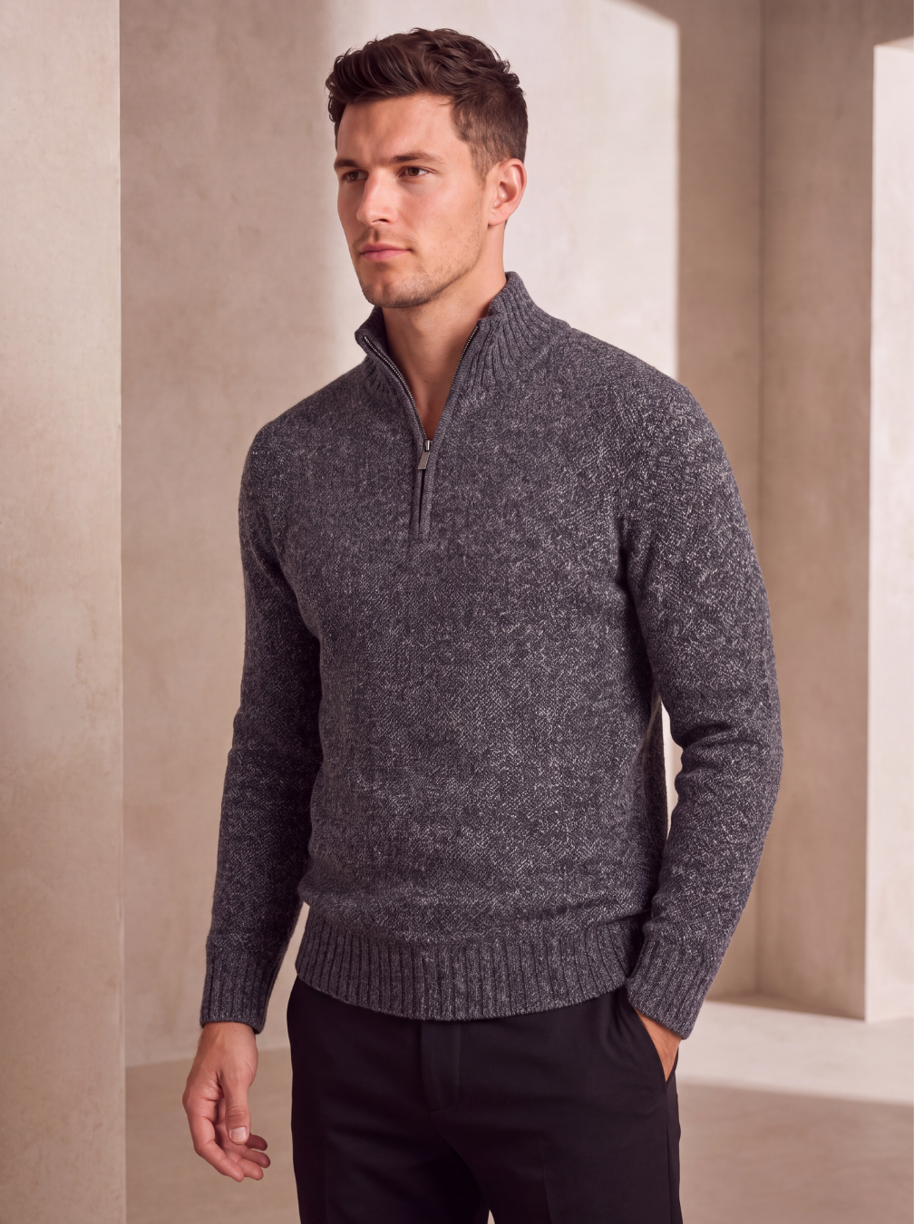 Wool half zip jumper for men
