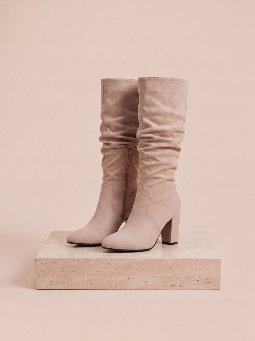 Slouch knee boots with block heel women