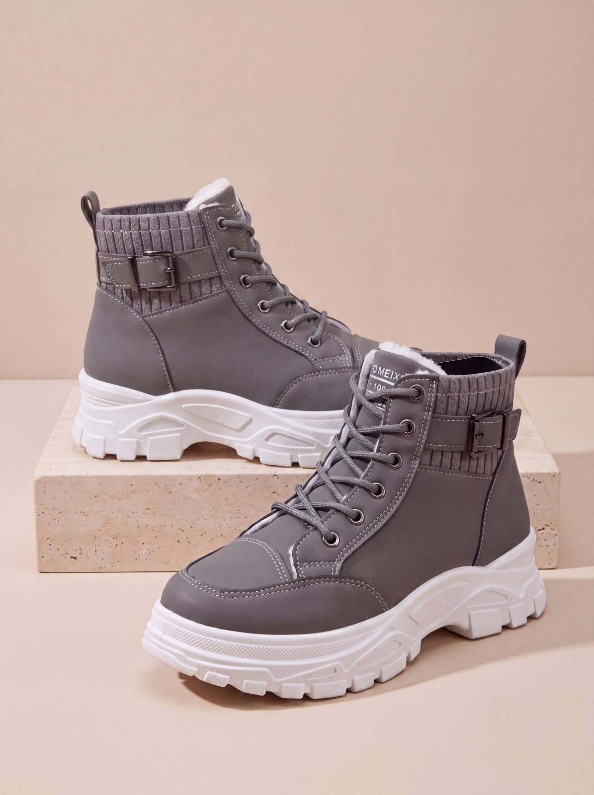 Lace-up platform ankle boots women