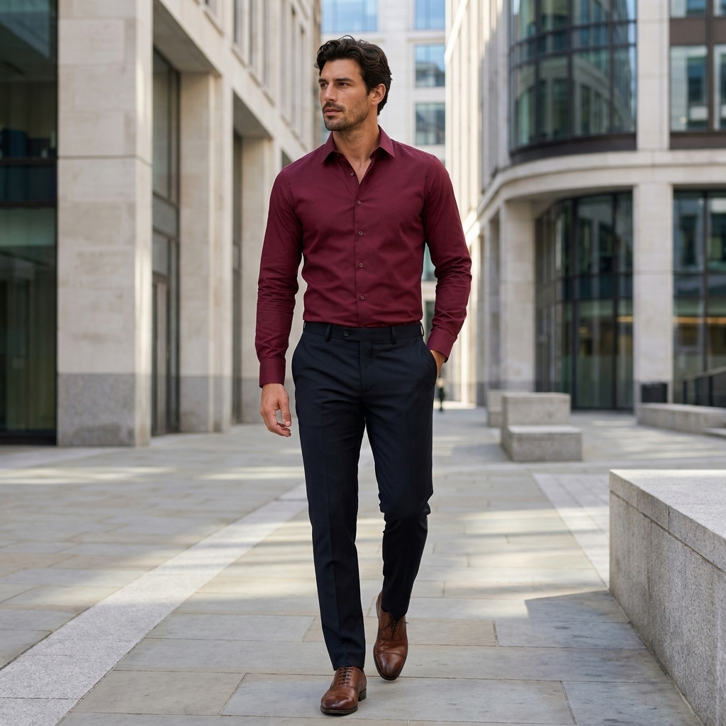 Men's fitted shirt featuring button fastening construction