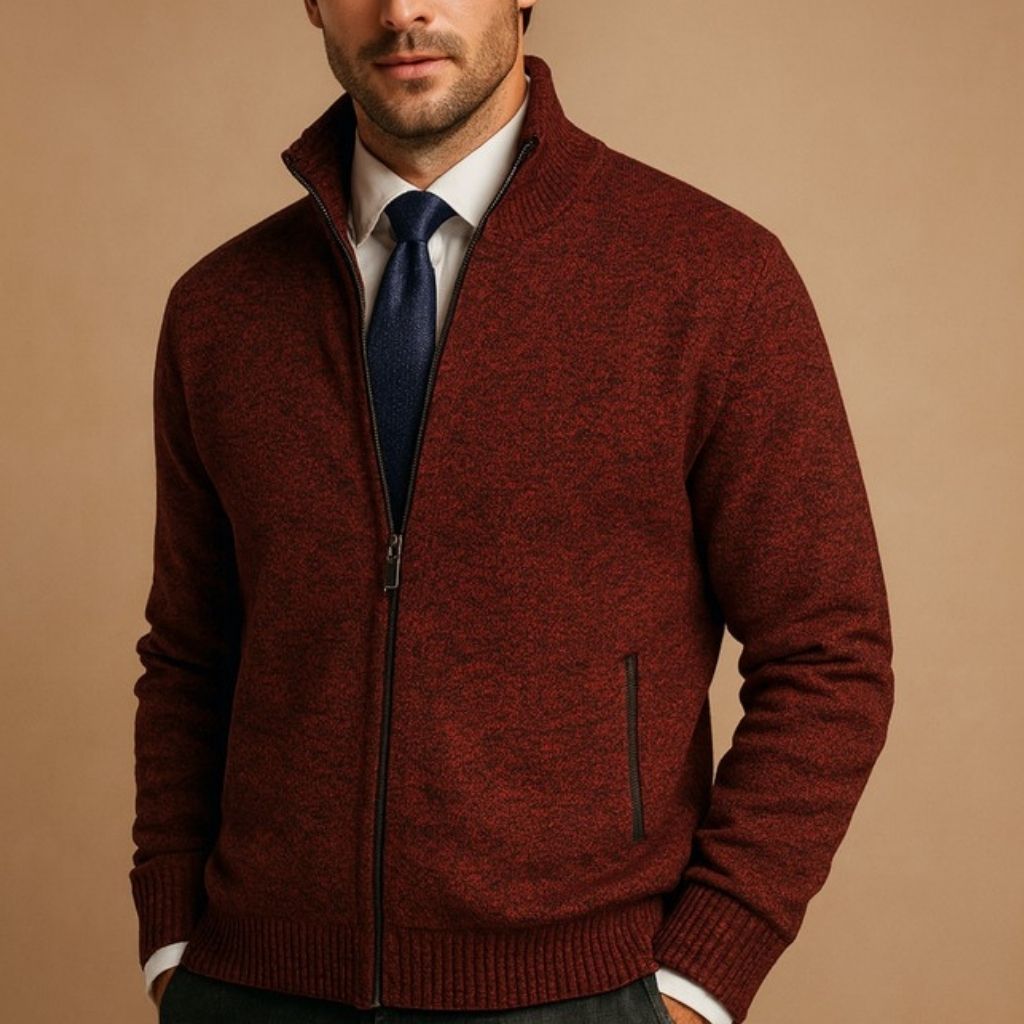 Cardigan à Col Côtelé Zippé Coupe Slim Homme