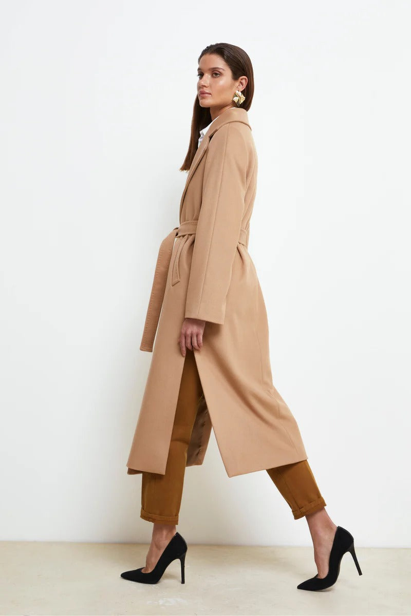 Manteau long ceinturé femme