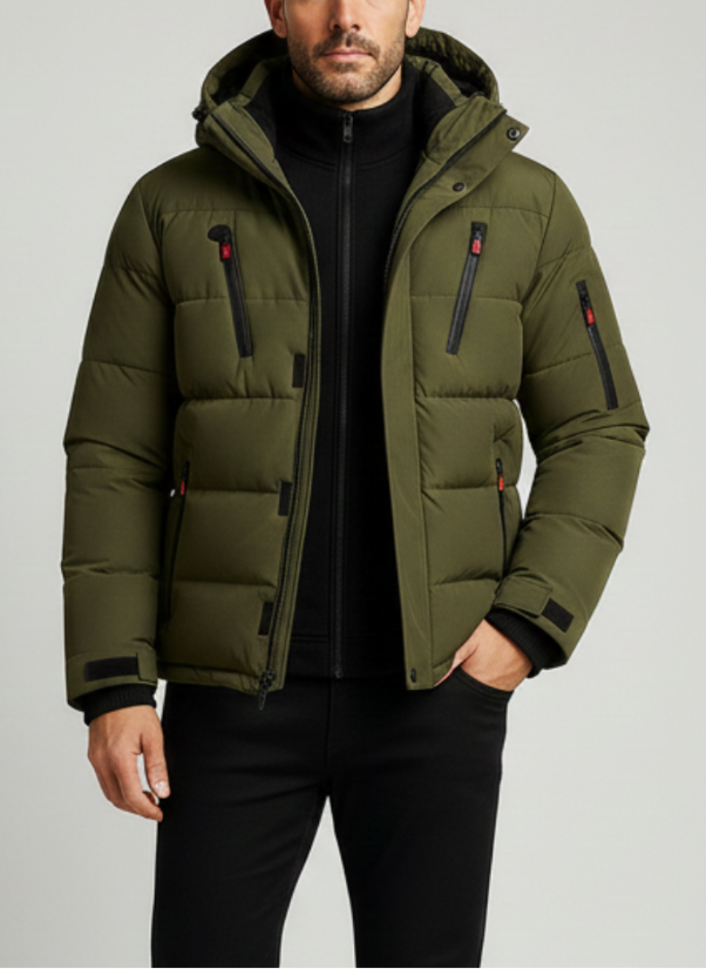 Fleece coat back view with hood regular fit men
