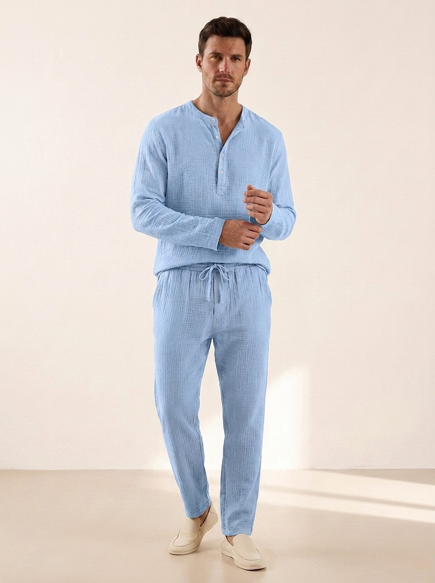 Cotton V neck lounge set with matching trousers