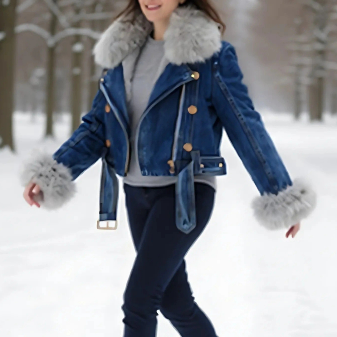 Veste Jean & Fourrure Élégante Femme