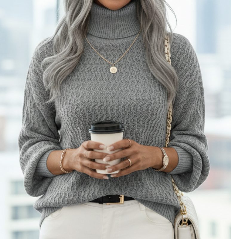 Pull en Maille Texturé à Col Roulé pour Femme