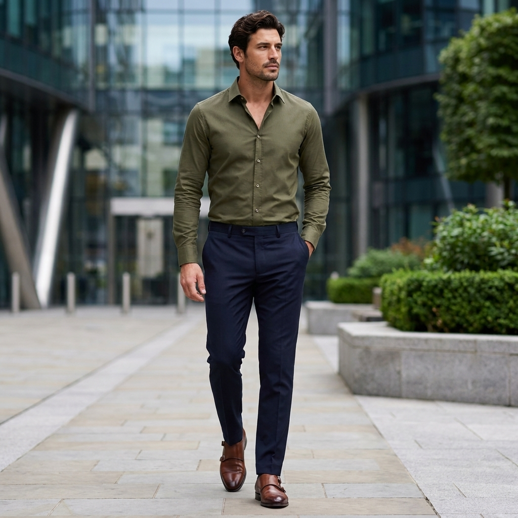 Men's stretch fit button shirt for workwear and business casual outfits