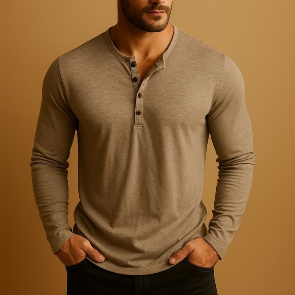 Sweat Henley à Manches Longues Homme