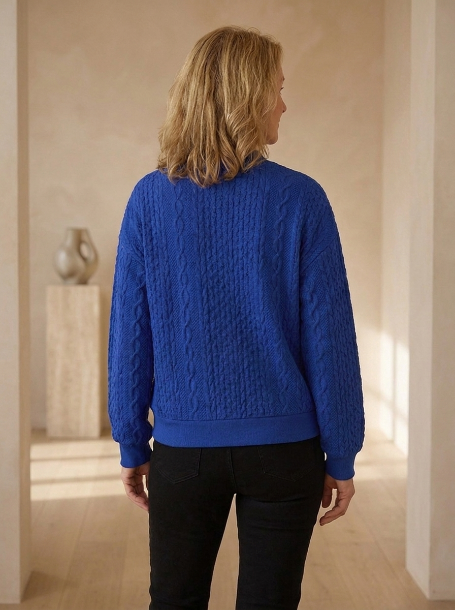 Cable knit cardigan with ribbed cuffs and hem