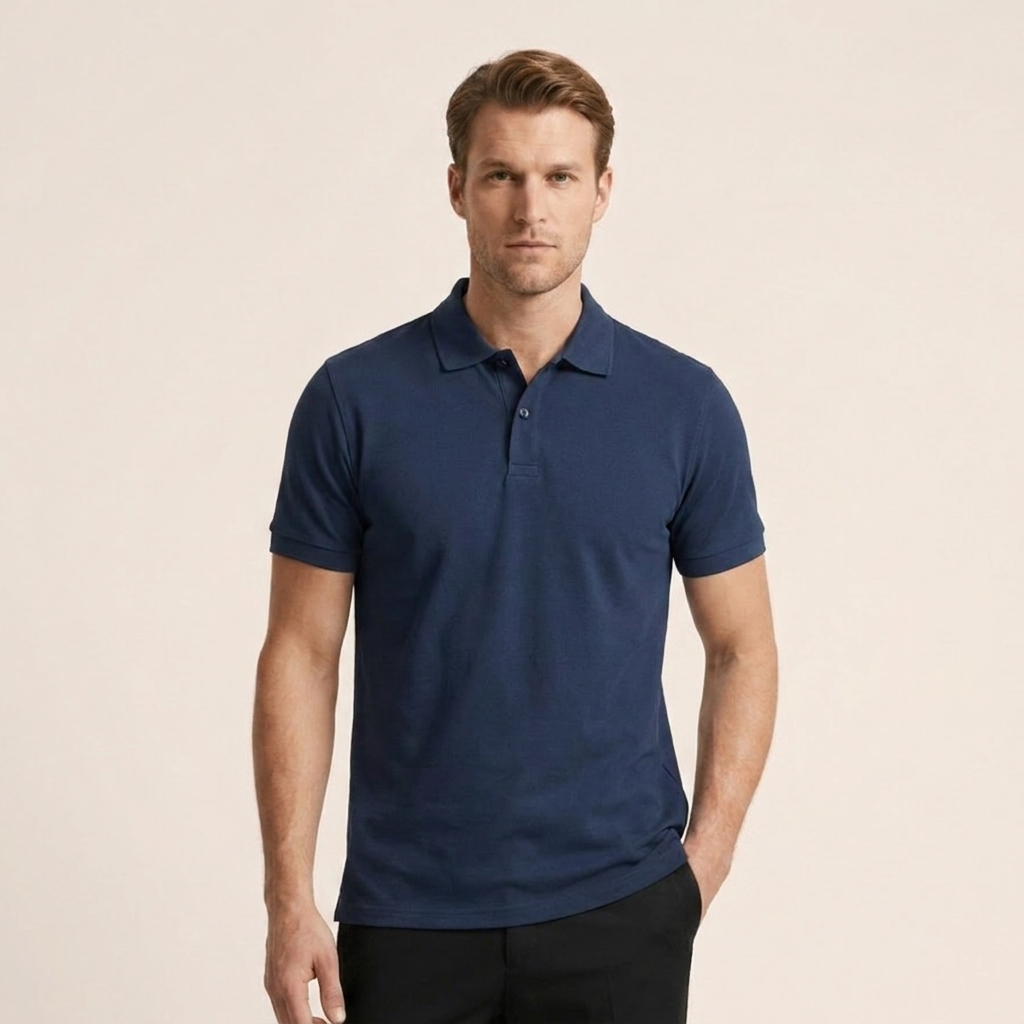 Men's classic polo shirt worn for everyday casual and smart casual styling
