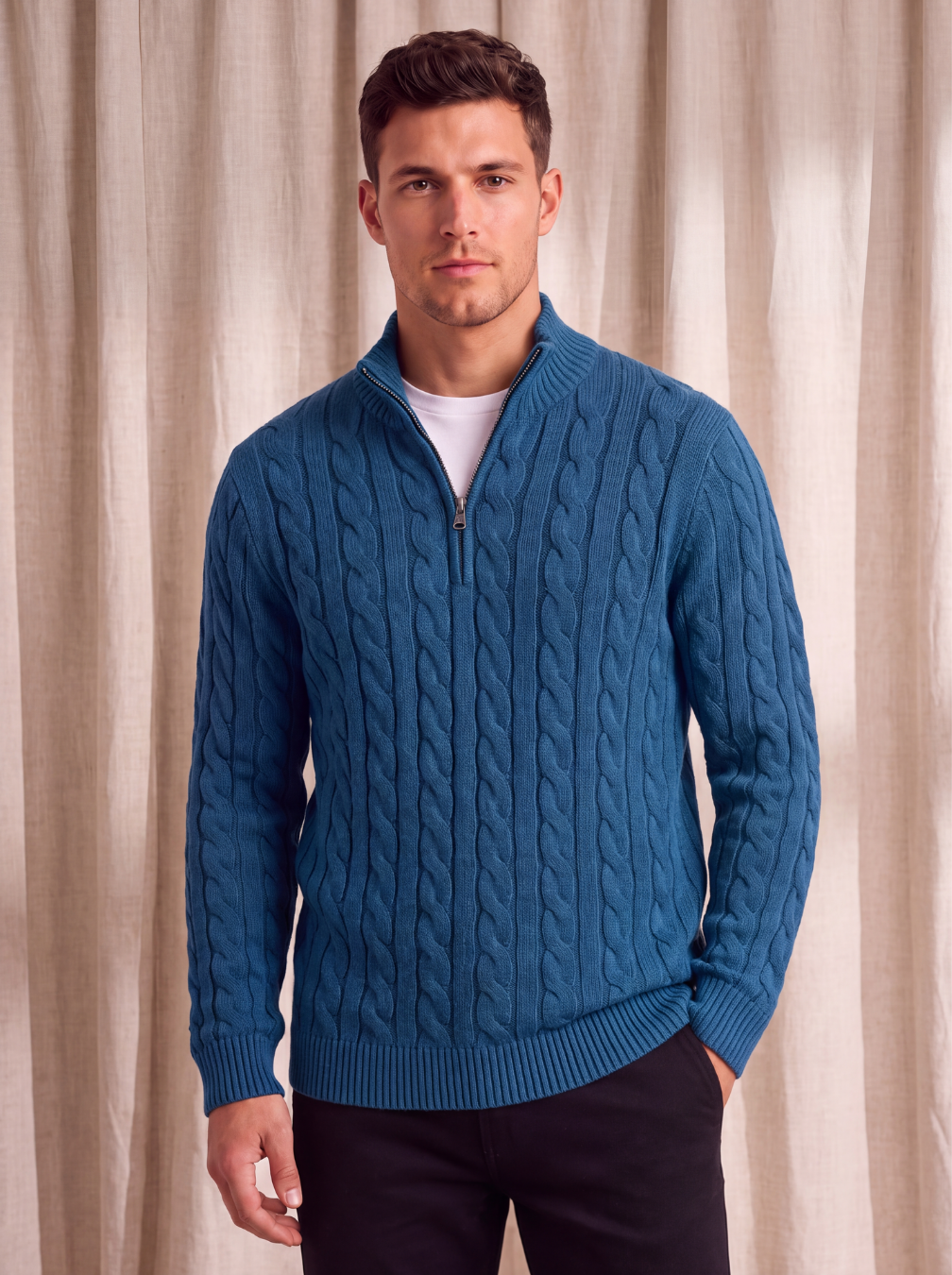 Half zip cable knit jumper men