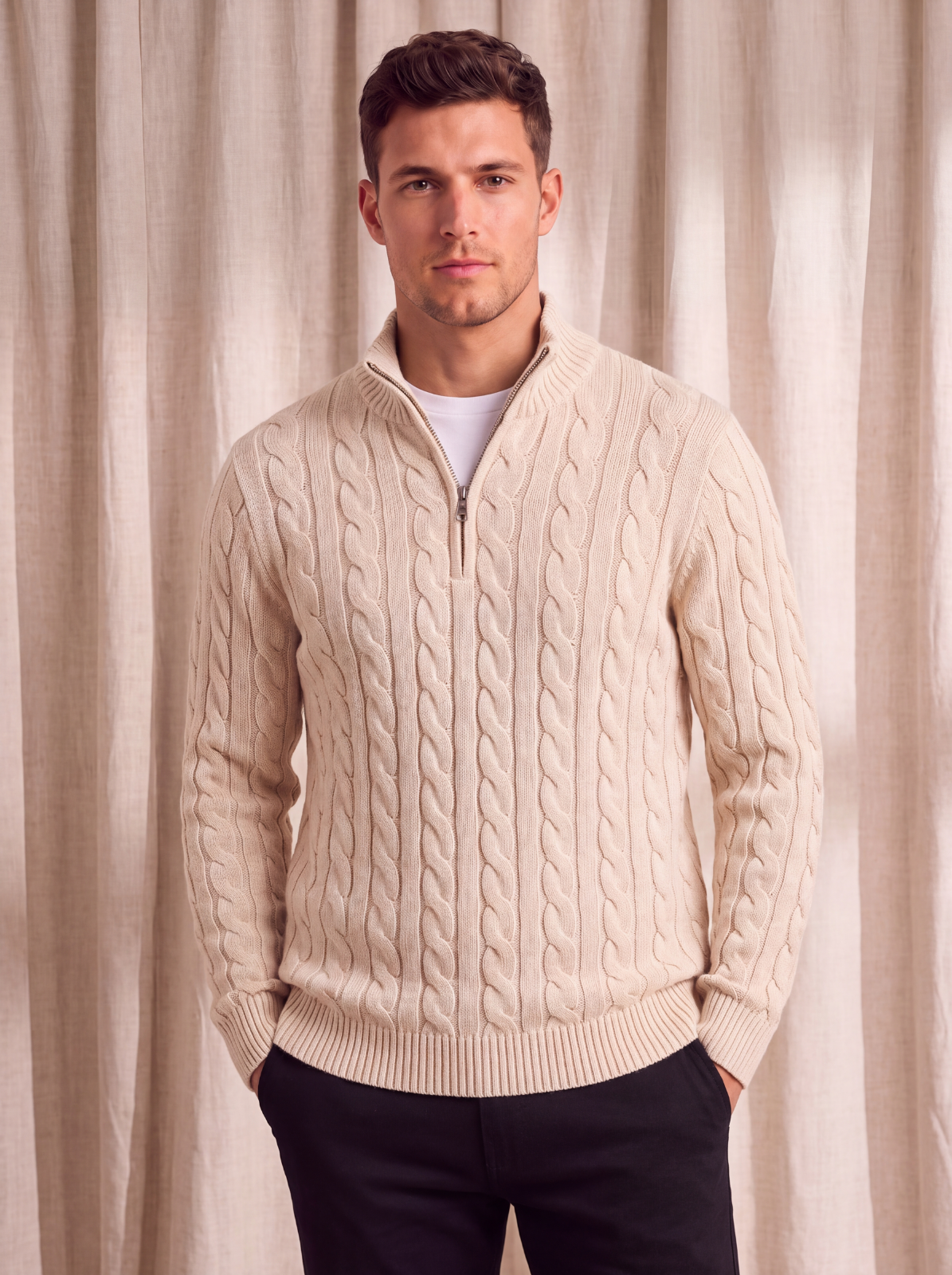 Men's wool blend half zip jumper