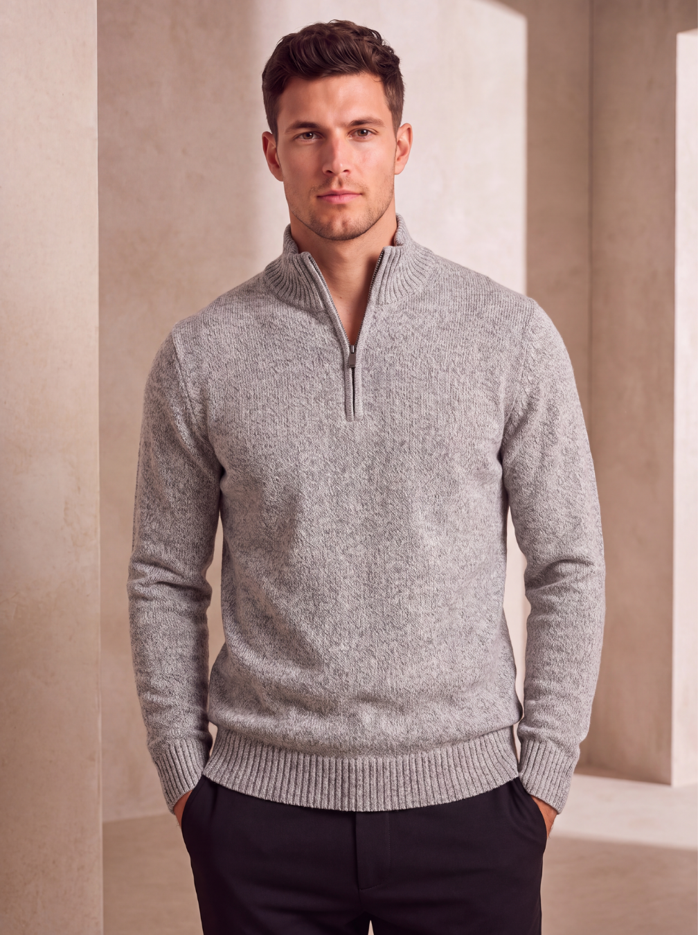 Men's wool half zip sweater
