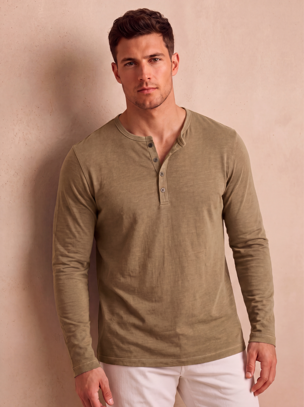 Cotton Henley top for men