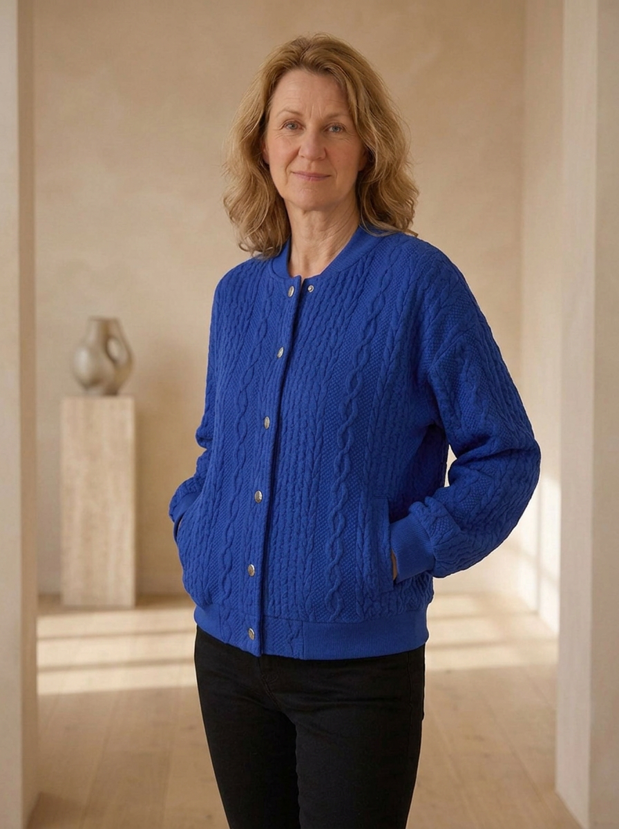 Women's knit cardigan with a round neckline