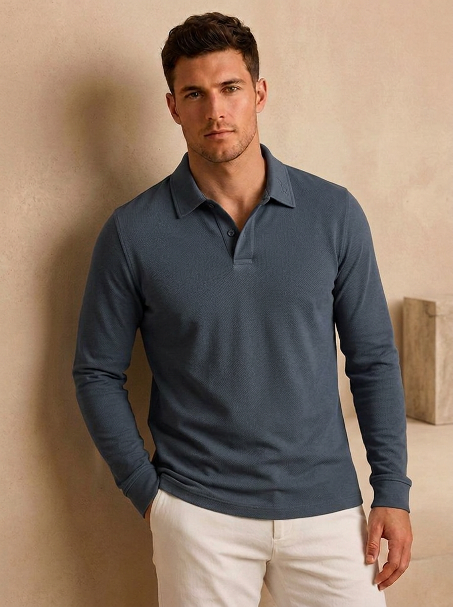 Ribbed polo shirt for smart casual styling