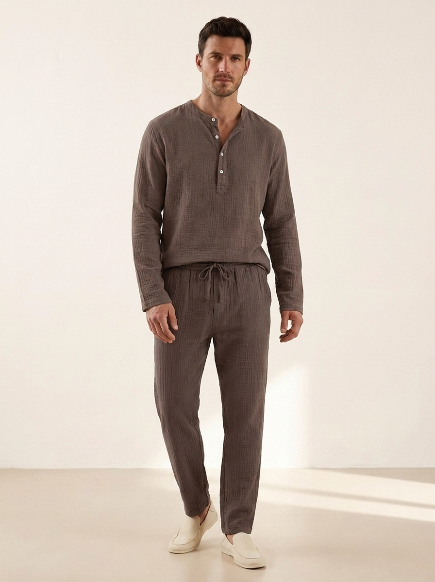 Long sleeve lounge set with open V neck