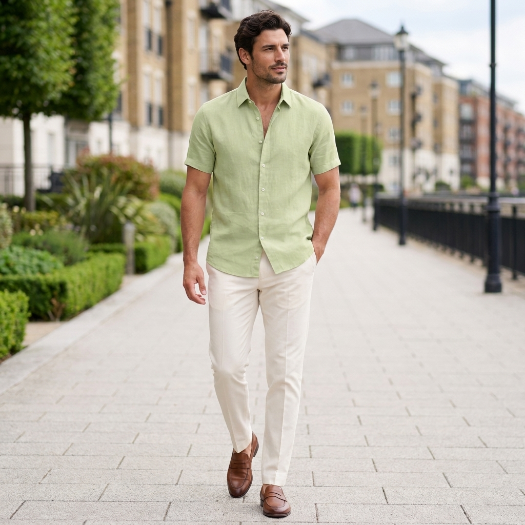 Men's cotton short sleeve shirt for travel and leisure wear