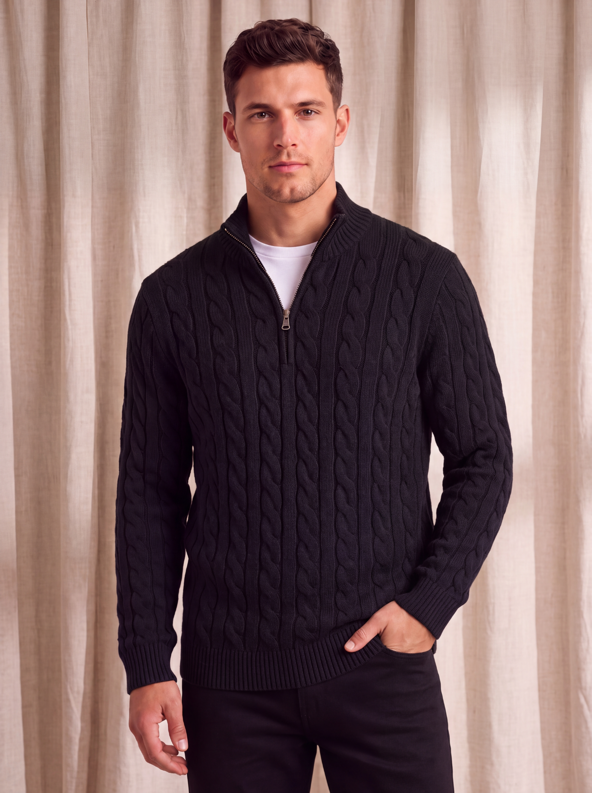 Wool blend cable knit jumper men