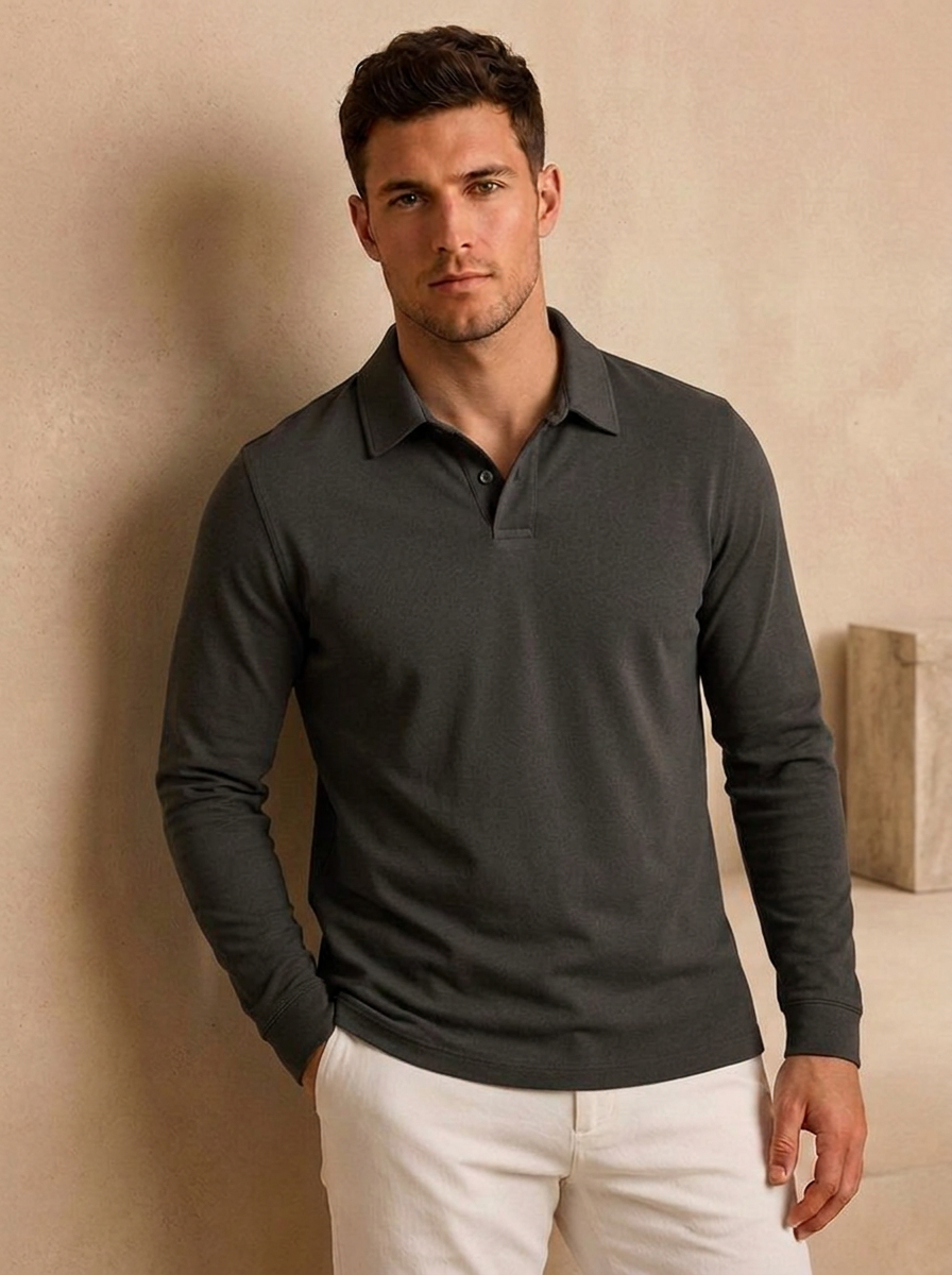 Knit long sleeve polo for layering