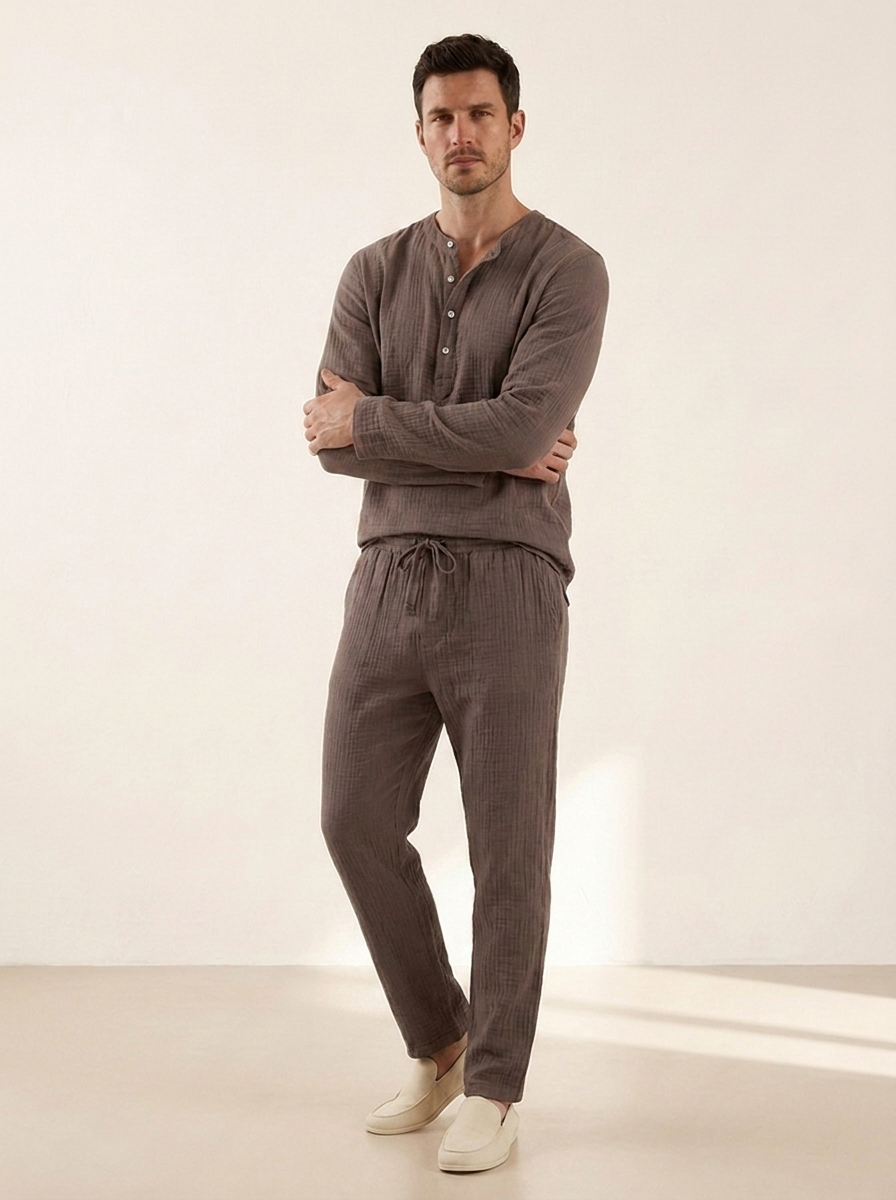 Cotton V neck lounge set with matching trousers